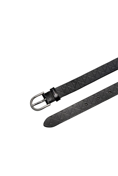 Calvin Klein Round Buckle Debossed Aop 25Mm Kadın Kemer Siyah