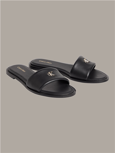 Calvin Klein Round Flat Sndl Lth Kadın Sandalet Siyah