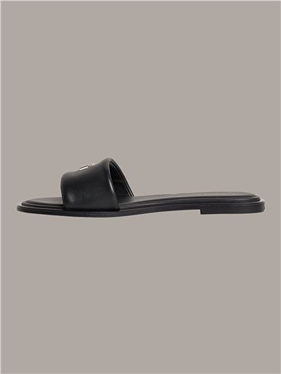 Calvin Klein Round Flat Sndl Lth Kadın Sandalet Siyah