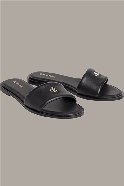 Calvin Klein Round Flat Sndl Lth Kadın Sandalet Siyah