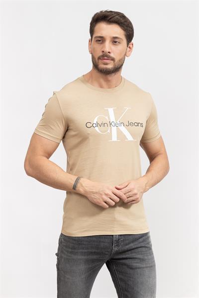 Calvin Klein Seasonal Monologo Erkek Bisiklet Yaka T-Shirt Bej