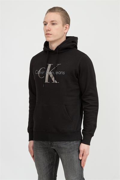 Calvin Klein Seasonal Monologo Regular Hoodie Erkek Kapüşonlu Sweatshirt Siyah