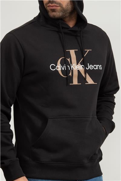 Calvin Klein Seasonal Monologo Regular Hoodie Erkek Kapüşonlu Sweatshirt