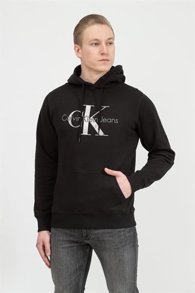 Calvin Klein Seasonal Monologo Regular Hoodie Erkek Kapüşonlu Sweatshirt Siyah