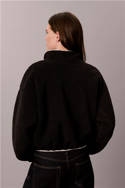 Calvin Klein Sherpa 1/4 Zip Contrast Kadın Mont Siyah