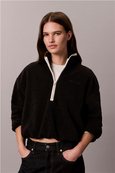 Calvin Klein Sherpa 1/4 Zip Contrast Kadın Mont Siyah