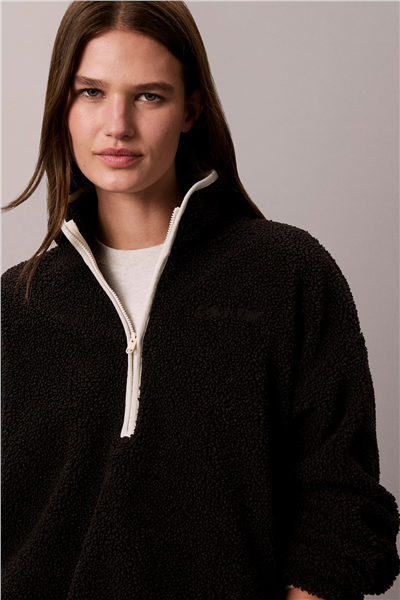 Calvin Klein Sherpa 1/4 Zip Contrast Kadın Mont Siyah