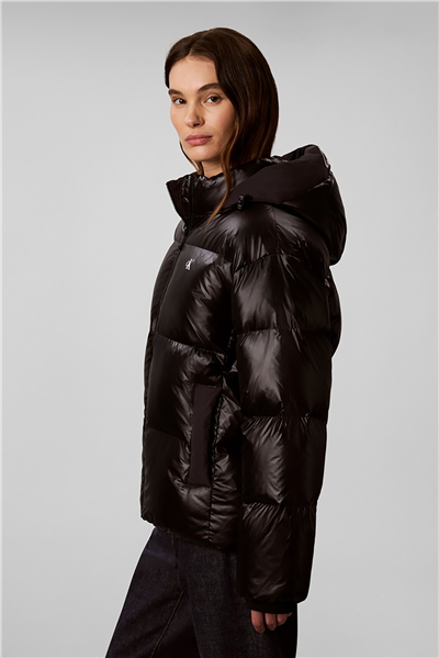 Calvin Klein Shine Mw Logo Hooded Down Puffer Kadın Şişme Mont Siyah
