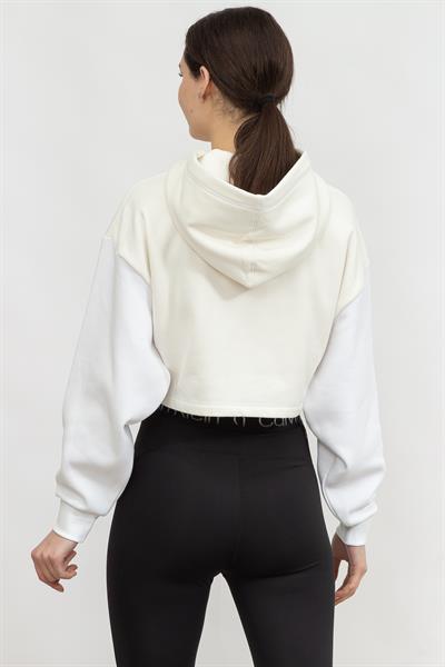 Calvin Klein Shiny institutional Hoodie Kadın Kapüşonlu Sweatshirt Beyaz
