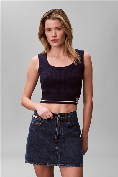 Calvin Klein Sl Woven Label Cable Kadın Triko