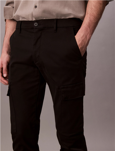 Calvin Klein Slim Cotton Stretch Cargo Erkek Kargo Pantolon Siyah