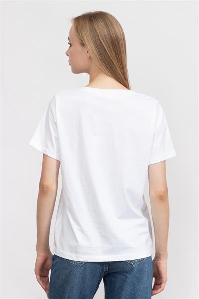 Calvin Klein Smooth Cotton Kadın V Yaka T-Shirt Beyaz