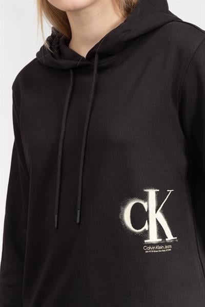Calvin Klein Sprayed Monogram Regular Hoodie Kadın Kapüşonlu Sweatshirt