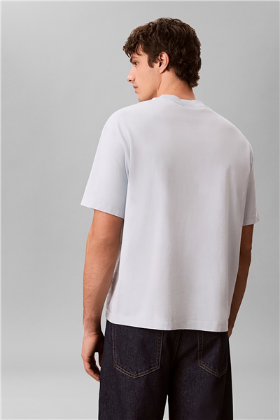 Calvin Klein Ss 16S Linen Applique Monologo T Erkek Bisiklet Yaka T-Shirt Mavi