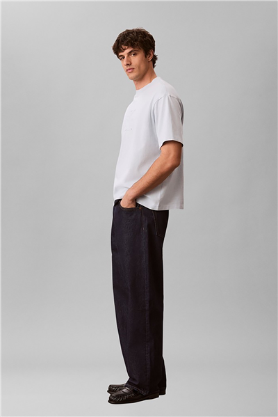 Calvin Klein Ss 16S Linen Applique Monologo T Erkek Bisiklet Yaka T-Shirt Mavi
