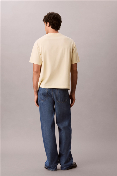Calvin Klein Ss 16S Linen Applique Monologo T Erkek Bisiklet Yaka T-Shirt