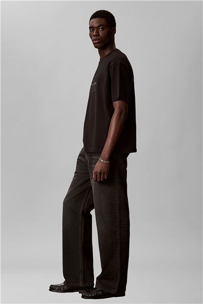 Calvin Klein Ss 16S Linen Applique Monologo T Erkek Bisiklet Yaka T-Shirt Siyah