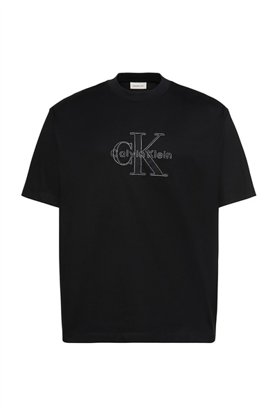Calvin Klein Ss 16S Linen Applique Monologo T Erkek Bisiklet Yaka T-Shirt Siyah
