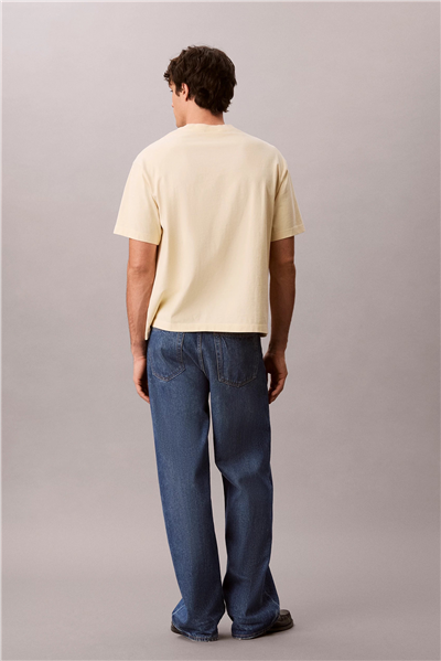 Calvin Klein Ss 16S Linen Applique Monologo T Erkek Bisiklet Yaka T-Shirt