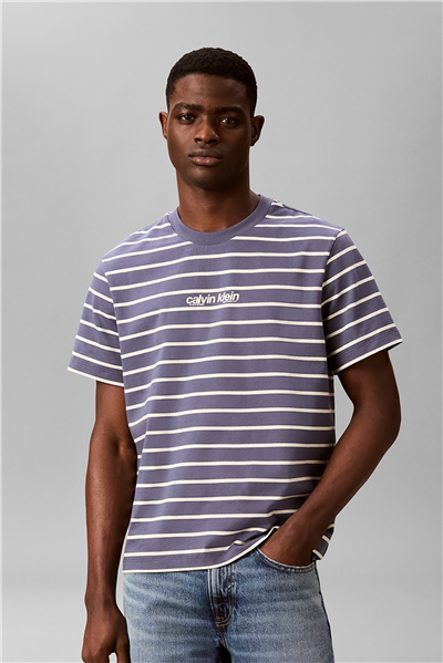 Calvin Klein Ss 16S Stripe Easy Logo Tee Erkek Bisiklet Yaka T-Shirt Beyaz