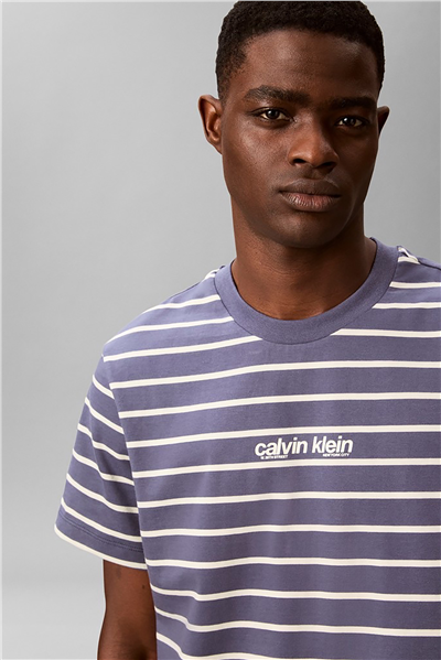 Calvin Klein Ss 16S Stripe Easy Logo Tee Erkek Bisiklet Yaka T-Shirt Beyaz