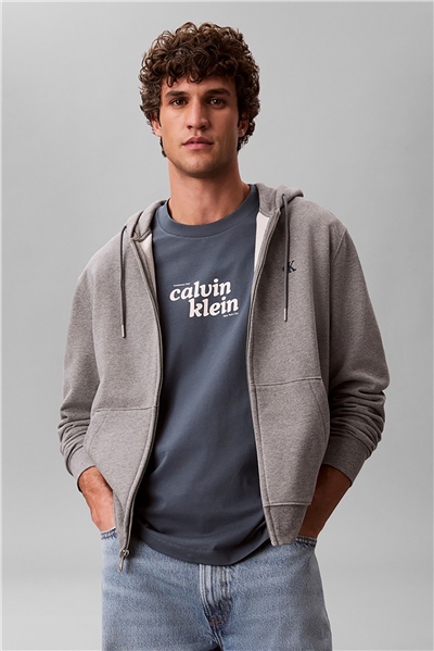 Calvin Klein Ss 20S Calvinklein Trvl Font Gra Erkek Bisiklet Yaka T-Shirt