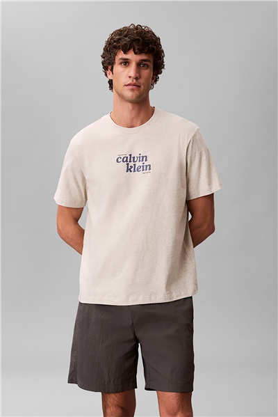 Calvin Klein Ss 20S Calvinklein Trvl Font Gra Erkek Bisiklet Yaka T-Shirt Gri
