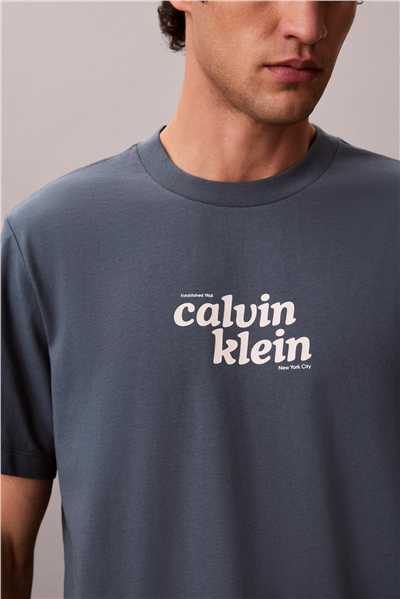 Calvin Klein Ss 20S Calvinklein Trvl Font Gra Erkek Bisiklet Yaka T-Shirt