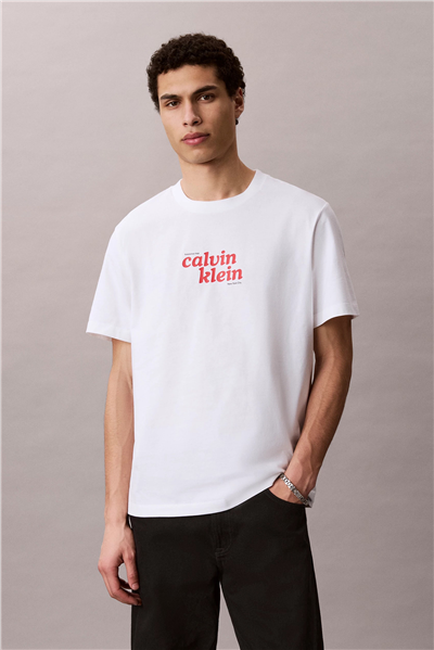 Calvin Klein Ss 20S Calvinklein Trvl Font Gra Erkek Bisiklet Yaka T-Shirt Beyaz