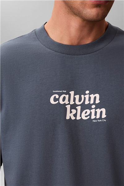 Calvin Klein Ss 20S Calvinklein Trvl Font Gra Erkek Bisiklet Yaka T-Shirt