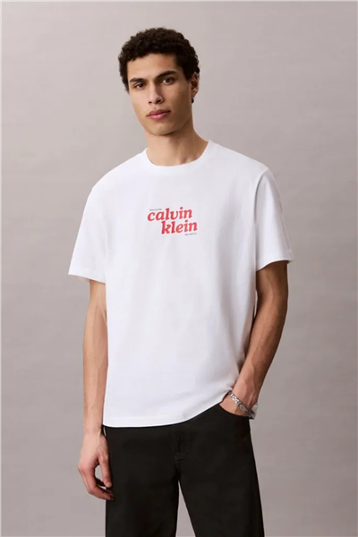 Calvin Klein Ss 20S Calvinklein Trvl Font Gra Erkek Bisiklet Yaka T-Shirt Beyaz