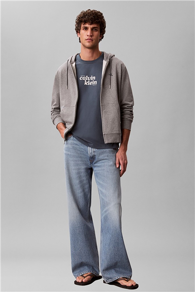 Calvin Klein Ss 20S Calvinklein Trvl Font Gra Erkek Bisiklet Yaka T-Shirt