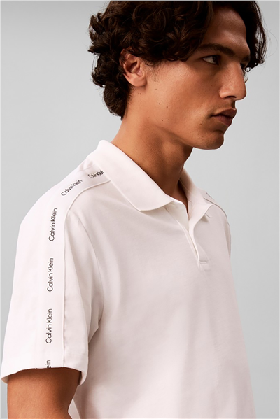 Calvin Klein Ss 20S Clsc Logo Tape Polo Erkek Polo Yaka T-Shirt Beyaz