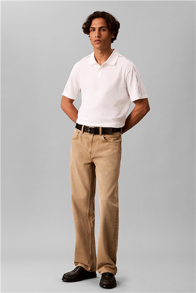 Calvin Klein Ss 20S Clsc Logo Tape Polo Erkek Polo Yaka T-Shirt Beyaz