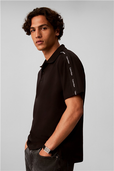 Calvin Klein Ss 20S Clsc Logo Tape Polo Erkek Polo Yaka T-Shirt Siyah