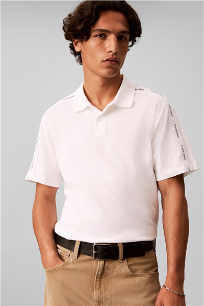 Calvin Klein Ss 20S Clsc Logo Tape Polo Erkek Polo Yaka T-Shirt Beyaz