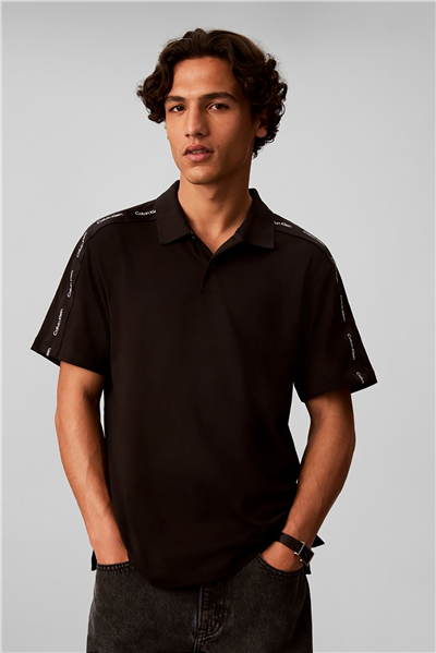 Calvin Klein Ss 20S Clsc Logo Tape Polo Erkek Polo Yaka T-Shirt Siyah