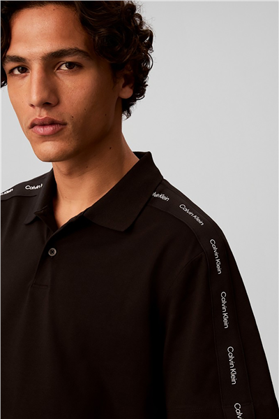 Calvin Klein Ss 20S Clsc Logo Tape Polo Erkek Polo Yaka T-Shirt Siyah