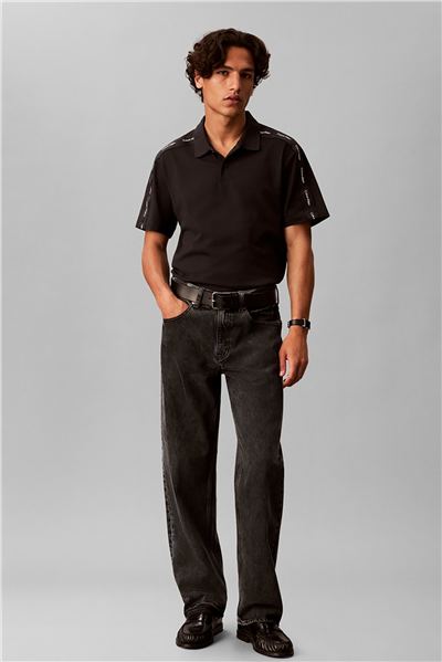 Calvin Klein Ss 20S Clsc Logo Tape Polo Erkek Polo Yaka T-Shirt Siyah