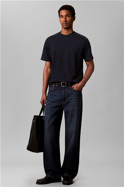 Calvin Klein Ss 20S Easy Clsc Tape Tee Erkek Bisiklet Yaka T-Shirt Lacivert