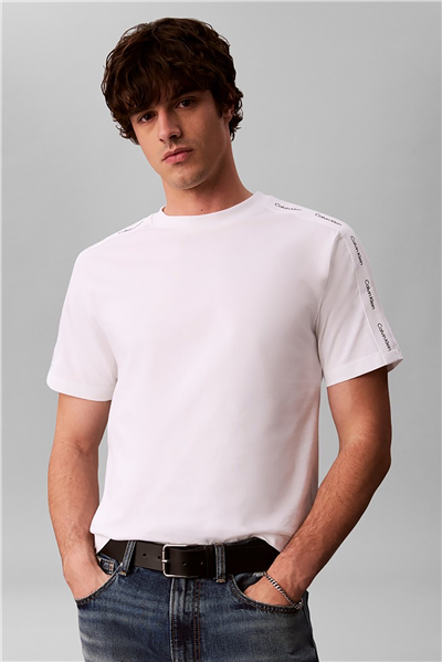 Calvin Klein Ss 20S Easy Clsc Tape Tee Erkek Bisiklet Yaka T-Shirt Beyaz