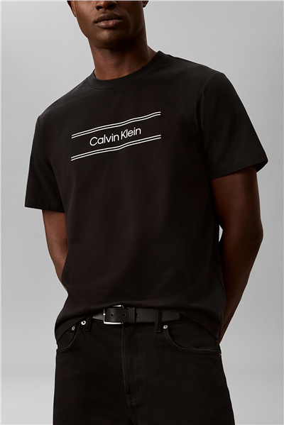 Calvin Klein Ss 20S Eu Spw Stndrd Graphic Tee Erkek Bisiklet Yaka T-Shirt Siyah
