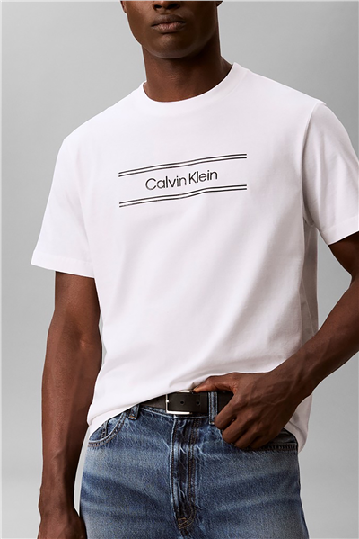 Calvin Klein Ss 20S Eu Spw Stndrd Graphic Tee Erkek Bisiklet Yaka T-Shirt Beyaz