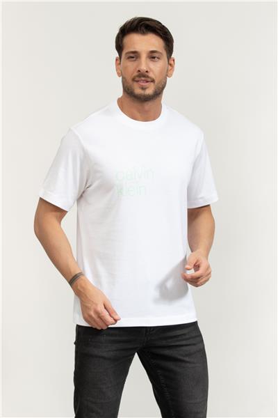 Calvin Klein Ss 20S io Circ Grap Erkek Bisiklet Yaka T-Shirt Beyaz