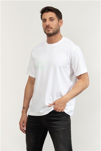 Calvin Klein Ss 20S io Circ Grap Erkek Bisiklet Yaka T-Shirt Beyaz