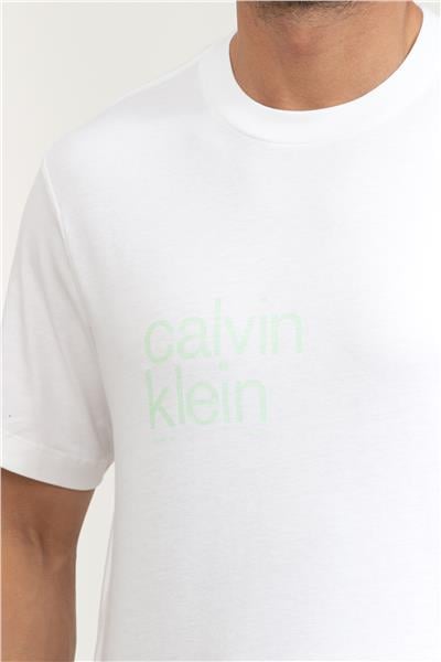 Calvin Klein Ss 20S io Circ Grap Erkek Bisiklet Yaka T-Shirt Beyaz