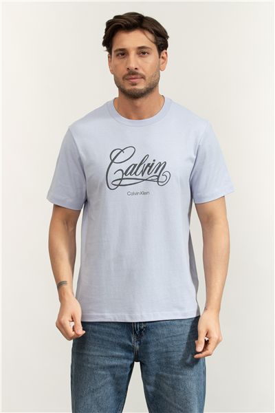 Calvin Klein SS 20S LN Calvin Script Graphic Erkek Bisiklet Yaka T-Shirt