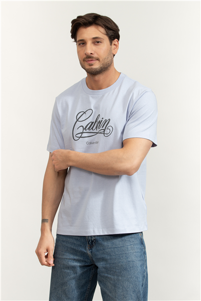 Calvin Klein SS 20S LN Calvin Script Graphic Erkek Bisiklet Yaka T-Shirt