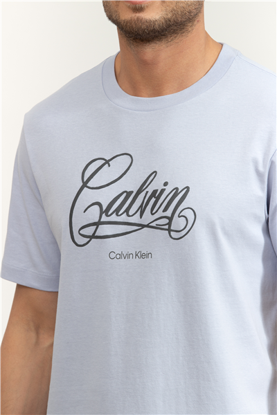 Calvin Klein SS 20S LN Calvin Script Graphic Erkek Bisiklet Yaka T-Shirt