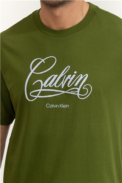 Calvin Klein SS 20S LN Calvin Script Graphic Erkek Bisiklet Yaka T-Shirt